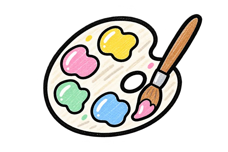 Paint palette and brush sticker