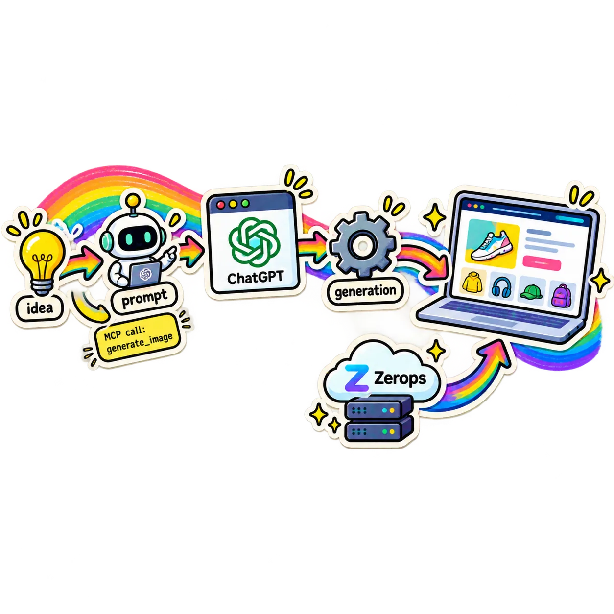 idea to prompt to ChatGPT to generation to finished site, with Zerops