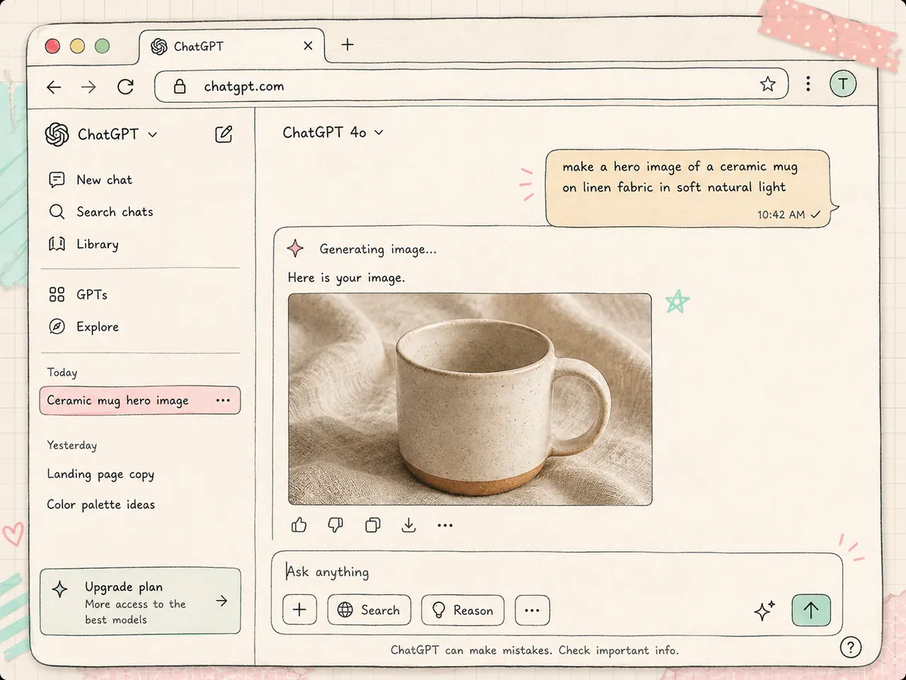 Microsoft Edge browser window open to ChatGPT image generation
